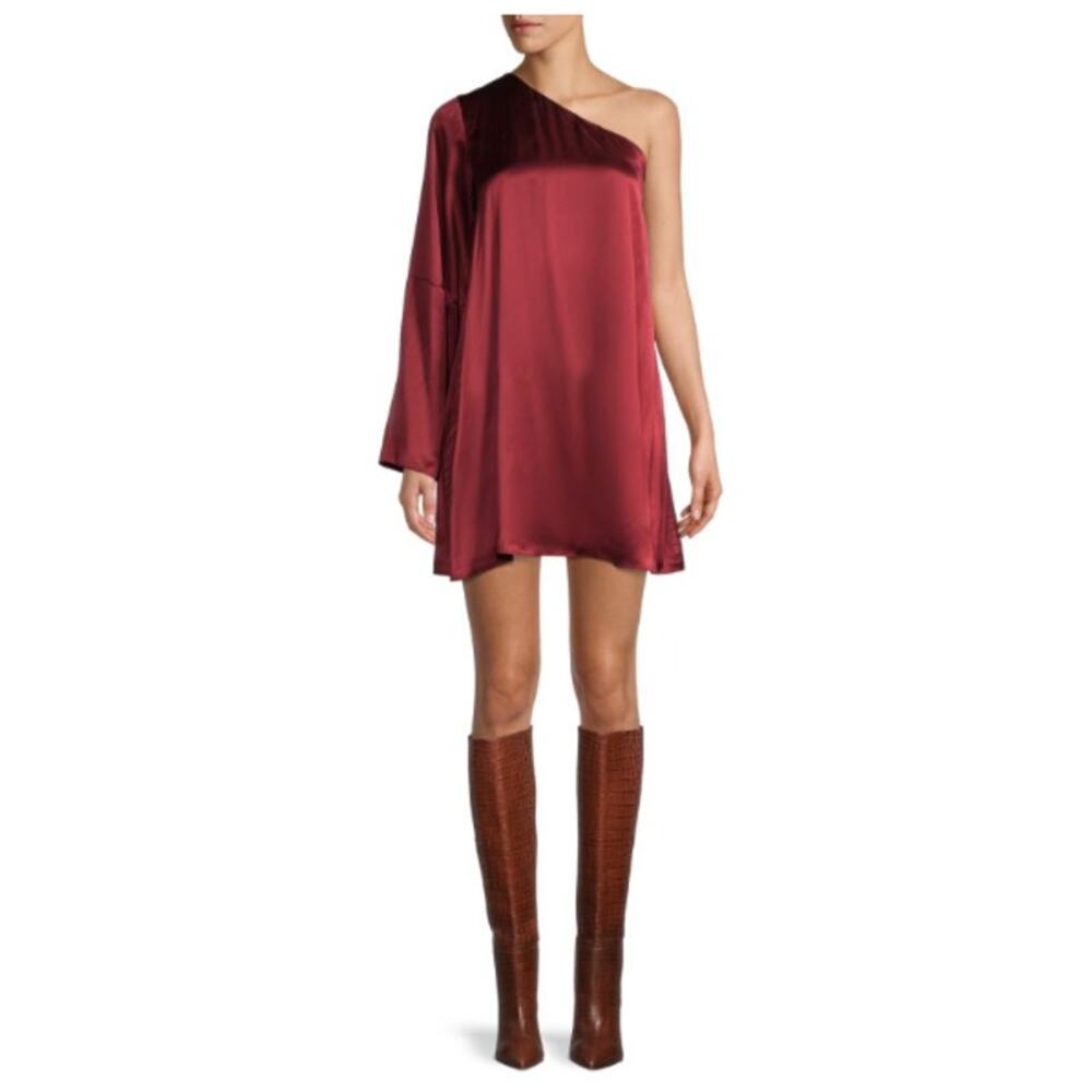 TANYA TAYLOR Leah One-Shoulder Satin Dress Red Size 12 Flowy Dressy